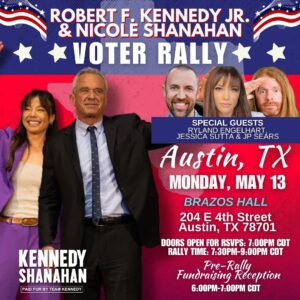 Jessica Sutta Instagram - #Texas it's time to #DECLAREYOURINDEPENDENCE! 🇺🇸 

Monday 05/13 you are invited to the #KENNEDYSHANAHAN24 rally at #BrazosHall! Free to attend just RSVP in the link in our bio! (Doors at 7pm)

Featuring:
@iamjessicasutta 
@awakenwithjp 
@lovebeingryland 

#kennedy #letstalkaboutbobby #atx4rfk #texansforbobby #rfkjr #rfkjr24 #robertfkennedyjr #robertfkennedyjr2024 #austin #austintx #austintexas