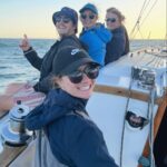 Jessica Watson Instagram - A very different Easter. 🛠️ ➡️⛵️ 📷: 1. Final twilight sail for the season 2. & 3. Spot the Queenslander🧣😂🤰💙 4. This time last year - brutal sanding boot camp (thanks sis!)