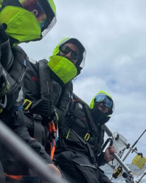 Jessica Watson Instagram - 📷 @officialrolexsydneyhobart @azzurroyachtracing photo dump: 

1. Pretty much sums up the race
2. & 3. Letting down the team with my 🕶️ game - anything for a bit of relief from the saltwater onslaught 
4. Ready for sked 😂
5. An S&S34 doing 14 knots 😮
6. Throwing up a wake on the final approach to the finish line - a very rare few minutes of downwind sailing 
7. Azzurro fans 💙 and accurate representation of wave height 😏
8. Recovery underway. Time to pack the well-used hyperthermia blanket away. 9 stitches in @xavier.doerr ‘s hand. Let’s not talk about how “wonderful” the cabin smells 
9. & 10. Just the best to share adventures with mates 💙💙💙