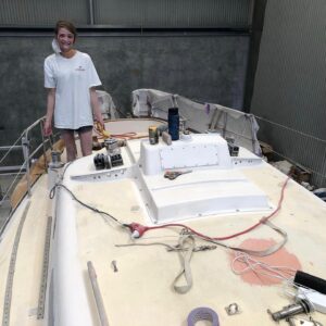 Jessica Watson Instagram - Credence Part 2. 

Engine overhaul and fixing of important structural things underway and so much shiny new paint. 

📷: 
1. Absolute happy place (what’s wrong with me) 
2. Sister of the century for epic Easter sanding and painting. Poor sis (not pictured - me also in same state) 
3. Sanding recovery 👌
4. The return of forewoman Fae (not happy that Aunty’s boat is no longer pink) 
5. Topsides or mirror? ✨✨✨
6. Important details 💛💛💛
7. Latest engine “progress” photo.. 🤔

🎬 Rolling credits:
- Heroic sister Emily 
- Brother-in-law Nick, actually working hard despite  concerning progress photo 
- Gen, nothing better than catch ups over a paint bush 
- Roy and Karen for the continued incredible food and care
- Mum again for driving Fae 
- @everythingmarineaus (going above and beyond with the hot tip that I should mix the paint.. I shouldn’t be admitting that 🤦‍♀️🤣)
- @blackpondmarine 

#sparkmanandstephens34