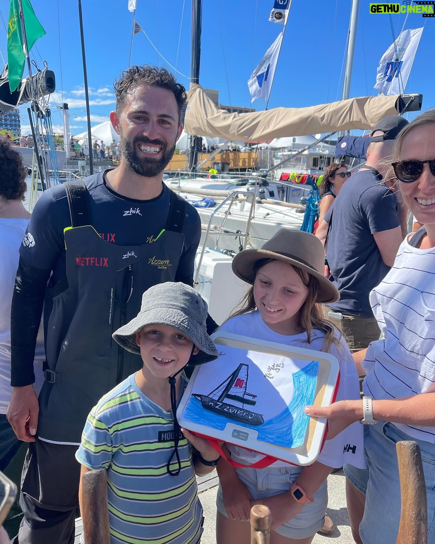 Jessica Watson Instagram - ๐ท @officialrolexsydneyhobart @azzurroyachtracing photo dump: 1. Pretty much sums up the race 2. & 3. Letting down the team with my ๐ถ๏ธ game - anything for a bit of relief from the saltwater onslaught 4. Ready for sked ๐ 5. An S&S34 doing 14 knots ๐ฎ 6. Throwing up a wake on the final approach to the finish line - a very rare few minutes of downwind sailing 7. Azzurro fans ๐ and accurate representation of wave height ๐ 8. Recovery underway. Time to pack the well-used hyperthermia blanket away. 9 stitches in @xavier.doerr โs hand. Letโs not talk about how โwonderfulโ the cabin smells 9. & 10. Just the best to share adventures with mates ๐๐๐