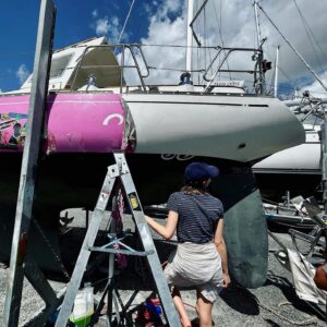 Jessica Watson Instagram - Credence Part 1. (This is going to take a while - patience*, please)

*Directed at self.

The making of Credence, formally known as the #truespirit actress “Pink” - not to be mistaken for the “real” Ella’s Pink Lady who has retired at the @queenslandmaritimemuseum.

📷 A few behind-the-scenes snaps so far: 
1. Getting out of character and back to her roots ⛵️
2. & 3. Forewoman Fae 🔨
4. Now that’s progress👌
5. S&S 34 things, just ❤️

🎬 Credits to date: 
- Niece Fae, of course, and Gugu for driving Miss Fae 
- Everyone for listening to me talk about (obsess over) Credence 
- Roy, Karen and Sara for feeding (extravagantly) and housing exhausted owner (Credence being an energising, not exhausting factor) 
- Scotty and everyone at @everythingmarineaus (biggest thank you reserved for the poor person who has to work inside the lockers) 
- The legend that is ⚫️ Joe 
- Everyone at @theboatworks including passers-by, for icy water deliveries and finger-destroying sticker removal assistance! 
- Brother-in-law Nick (not sure any tools have been lifted yet, but better start on the thank you’s early 🔧😬😏).

#sparkmanandstephens34 
@sparkmanstephens_association 
@sparkman_and_stephens