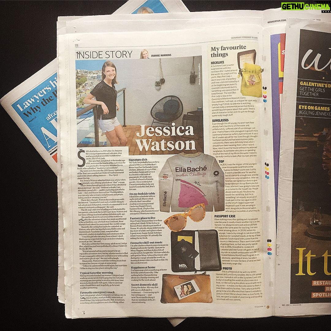 Jessica Watson Instagram - There's something a little distracting about seeing a familiar face grinning back at you while flicking through the weekend papers. Oh and sorry Tom.. 😬😏