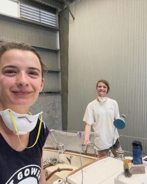 Jessica Watson Instagram - A very different Easter. 

🛠️ ➡️⛵️

📷:
1. Final twilight sail for the season 
2. & 3. Spot the Queenslander🧣😂🤰💙
4. This time last year - brutal sanding boot camp (thanks sis!)