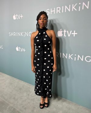 Jessica Williams Instagram - Love our cast and loved our Cute lil’ actors panel for Shrinking last Friday on @appletv ! Thank you for having us!

Dress// @msgm 
Size 11 Heels// @reformation 
Makeup// @cherishbrookehill 
Hair// @milesjeffrieshair 
Stylist// @sarahslutsky 
Style assistant// @carlee___