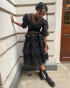 Jessica Williams Instagram - Throwing it back a few weeks ago now that I’m a bit more rested! 🕷🕸🕷
Thank you sooo much @simonerocha_ 
Shoes: @drmartensofficial 
Styling: @sarahslutsky 
Makeup: @official_maria_asadi 
Hair: @jamescatalanohair