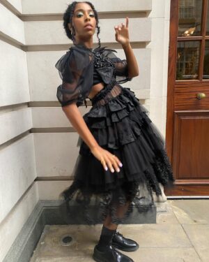 Jessica Williams Instagram - Throwing it back a few weeks ago now that I’m a bit more rested! 🕷🕸🕷
Thank you sooo much @simonerocha_ 
Shoes: @drmartensofficial 
Styling: @sarahslutsky 
Makeup: @official_maria_asadi 
Hair: @jamescatalanohair