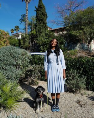 Jessica Williams Instagram - Back to work with a Shrinking Panel with the best cast! Can’t wait to shoot season 2 in the new year! 
Full look @sandyliang 🦋
Stylist// @sarahslutsky 
Makeup// @cherishbrookehill 
Hair// @marciahamilton 

Also! Meet my nepo baby Poe!!!