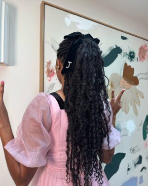 Jessica Williams Instagram - ❤️I love @bora_aksu . ❤️

A couple of weeks ago for #deadlinecontenders.

Springtime in my Garden!! 
Ask me about my plants because I love them!!!! 

Makeup// @cherishbrookehill 
Hair Styling// @milesjeffrieshair 
Locs install// @hairbyashnicole 
Stylist// @sarahslutsky 
Dress// @bora_aksu 
Boots// @therow (gifted from Mia Hines Wardrobe in Love Life season 2!!)
Bow// @leletny 
Garden of my dreams// @sarita.jaccard.design