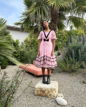 Jessica Williams Instagram - ❤️I love @bora_aksu . ❤️

A couple of weeks ago for #deadlinecontenders.

Springtime in my Garden!! 
Ask me about my plants because I love them!!!! 

Makeup// @cherishbrookehill 
Hair Styling// @milesjeffrieshair 
Locs install// @hairbyashnicole 
Stylist// @sarahslutsky 
Dress// @bora_aksu 
Boots// @therow (gifted from Mia Hines Wardrobe in Love Life season 2!!)
Bow// @leletny 
Garden of my dreams// @sarita.jaccard.design