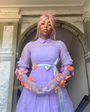 Jessica Williams Instagram - spring time pastel witchy vibes for another fantastic beasts press day
Thank you @bora_aksu 💕

Makeup: @official_maria_asadi 
Hair: @jamescatalanohair 
Styling: @sarahslutsky 
Dress: @bora_aksu 
Jewels: @crystalhazejewelry