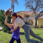 Jessie Graff Instagram - In honor of #superbowl Sunday… 🏈 Thank you @b_nilla for the awesome throw! #football #tacklefootball #backflipcatch #excessivecelebration