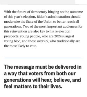 Jill Wine-Banks Instagram - One of us is 21, the other 80. We both agree President Biden has the record & experience to win. Together, we wrote about how President Biden can reach both our generations — starting this Thursday with his State of the Union address & beyond. Take a read & share.

•
•
•
#biden #msnbc #nbc #oped #writing #words #essay #president #presidentbiden #congress #speech #opinion #news #democrat #voting #2024 #election #democracy