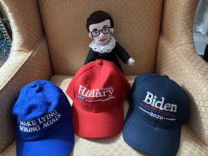 Jill Wine-Banks Instagram - 3 of my favorite hats right now, guarded by the indomitable #RBG.