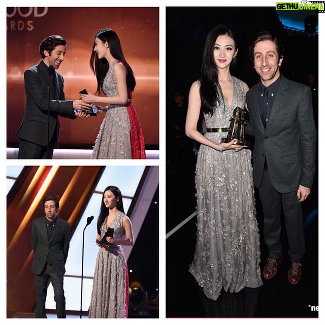 Jing Tian - 7.1K Likes - Such an amazing moment – very honored! I loved meeting #BigBangTheory’s #SimonHelberg at the Hollywood Film Awards.
He presented me with the Hollywood International Award! #HollywoodFilmAwards #tbt #awardseason