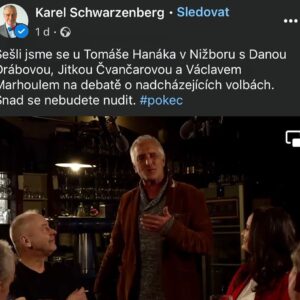 Jitka Čvančarová Instagram - .... sesli jsme se 4.1. u Tomase Hanaka 
v nadrazni hospudce, 
na pratelsky "POKEC" s lidmi, 
kterych si opravdu hluboce vazim
@danadrabova , @karel_schwarzenberg , #vaclavmarhoul ,
a obycejne, lidsky, normalne, 
stejne tak, 
jak to v techto dnech cini 
v nasi zemi statisice lidi,
jsme /u piva a u kafe/ probirali prezidentske volby, kandidaty, zivot...
Draha Dano, Karle, Vaclave!
dekuji vam!

...moji milí tady, 
kdyby vas to zajimalo, tak prosim
odkaz na youtube je v biu.
#pokec
.....