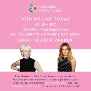 Joanna Coles Instagram - T-minus 30 minutes! 🎉👏Tune in @momanddadawards @sarahjessicaparker #thankyoumom