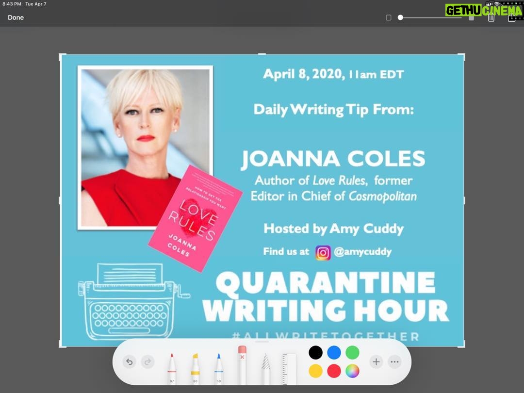 Joanna Coles - 252 Likes - Why is writing so hard? Join me and @Amy Cuddy for her brilliant quarantine writing club #allwritetogether tomorrow at 11am at @Instagram @amycuddy