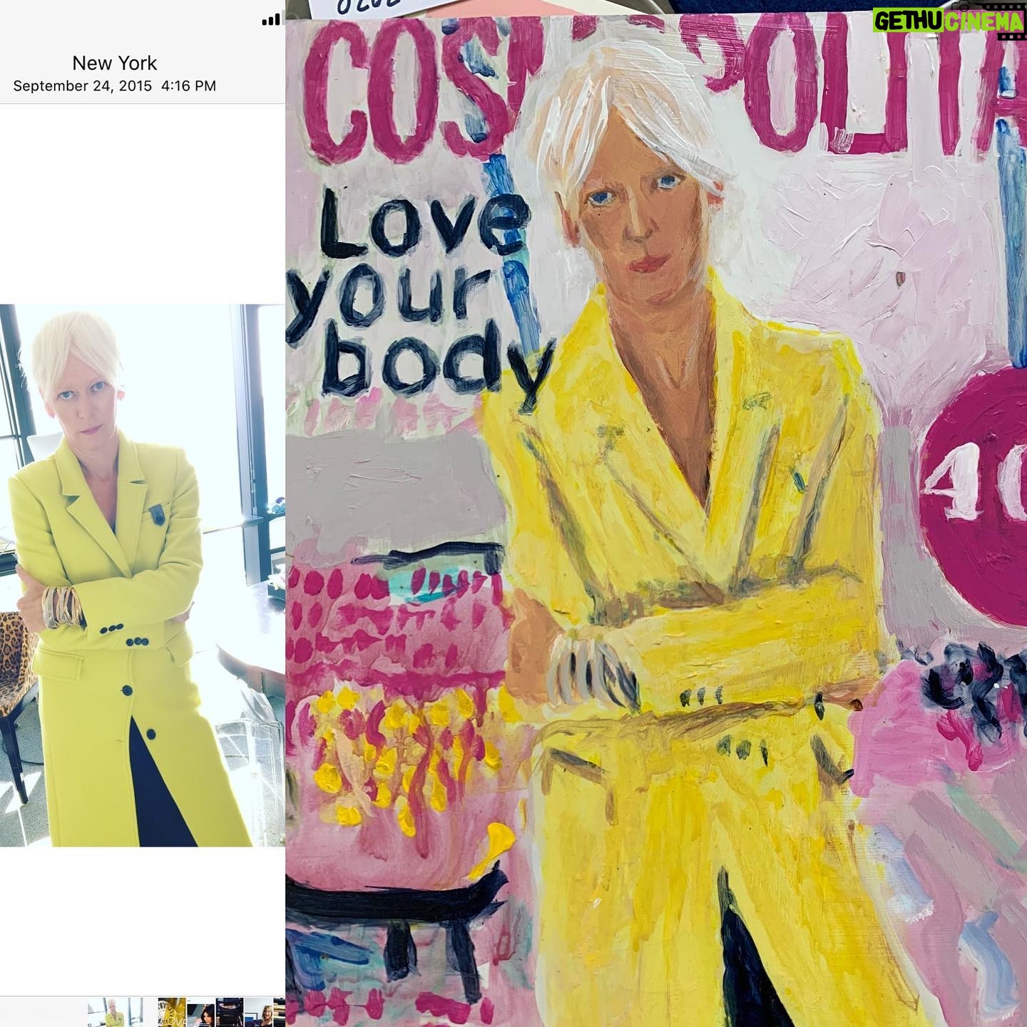 Joanna Coles - 0.9K Likes - Brendan O’Connell -dubbed the Warhol of Walmart for his brand paintings- also works from social media. LOVE his cosmopolitan cover inspired by an old post in a favorite @bananarepublic coat- (real photo on the left) 🙏🙏🤣🤣