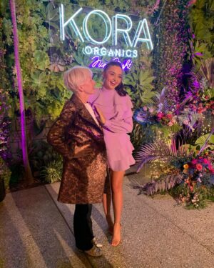Joanna Coles Instagram - Celebrating @mirandakerr’s launch for @koraorganics Noni night serum which she PROMISES will make me #thinnerblonderyounger as it’s infused with amethyst 🤷‍♀️🤣🙏#glowtosleep Will report back...