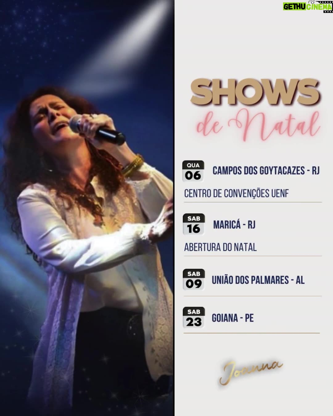 Joanna Instagram - Agenda de Shows de Natal 🎄🔔⠀ ⠀ ✅ 06 de DEZEMBRO - Campos dos Goytacazes - RJ⠀ ✅ 09 de DEZEMBRO - União dos Palmares - AL⠀ ✅ 16 de DEZEMBRO - Maricá - RJ⠀ ✅ 23 de DEZEMBRO - Goiana - PE⠀ ⠀ Em qual cidade você gostaria de ter um show de Natal da Joanna? 😍⠀ ⠀ #Natal #Show #Joanna #CantoraJoanna #advento #cancoes #natalino