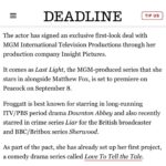 Joanne Froggatt Instagram – I could not be more excited to be embarking on this new adventure! 

I’m so proud to be a part of the MGM team and thrilled that I can now share this news with you all! Watch this space… 🎉❤️🎉