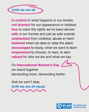 Joanne Froggatt Instagram - This #IWD, will you join @Plan_UK in demanding a world where we are all equal?
Girls’ lives are still defined by inequality. 

Girls still don’t feel safe. 

Girls still aren’t free to be themselves and make choices about their futures. 

Girls still aren’t valued. 

This International Women’s Day, let’s stand together demanding more, demanding better #UntilWeAreAllEqual

Visit their link in bio or search “Plan UK act for girls’ rights” to find out more. 🙏