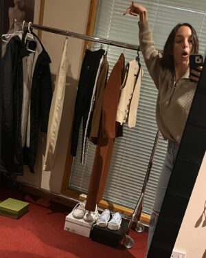 Jodi Balfour Instagram - it’s also gonna be about the outfits, ok. mini horsebit perfect for holding chips, two-of-three-piece suiting dreams and twinkling sneakers so brazen that she’d remember. serving more, much more, as we go. #tedlasso @appletv