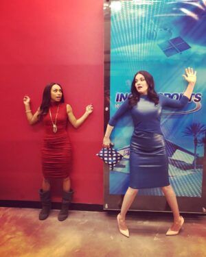 Jodi Lyn O'Keefe Instagram - On set shenanigans with @loganlaurice #camoflauge #hitthefloor #jelena #lioneldavenport #devilsnation #BET 10 pm tonight
