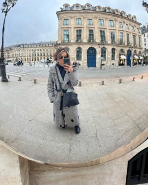 Johnna Dias-Watson Instagram - paris
.
styling: @nora_foley 
dress/belt: @karinabondlondon 
hair cut/color: @fmstyles_ 
coat: @sarahregensburger_official 
earrings: @aloeearrings
