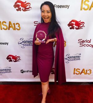 Jona Xiao Instagram - We won the ISA Spotlight Award at the @indieseriesawards!  I’m grateful to have been nominated for best guest performance in a comedy. 

What a truly magical evening and I felt so honored to be amongst such powerful artists and storytellers.  Swipe to see @antneya’s funny & heartwarming speech that illustrates just one example of how TV & movies literally saves lives. 

He was very kind and complimentary of the award acceptance speech I gave and just a wonderfully loving soul. 

And extra thank you @alchemyxkrista for having me as the hilarious Linseed in your funny, relatable, heartwarming @fetetheseries ❤️
