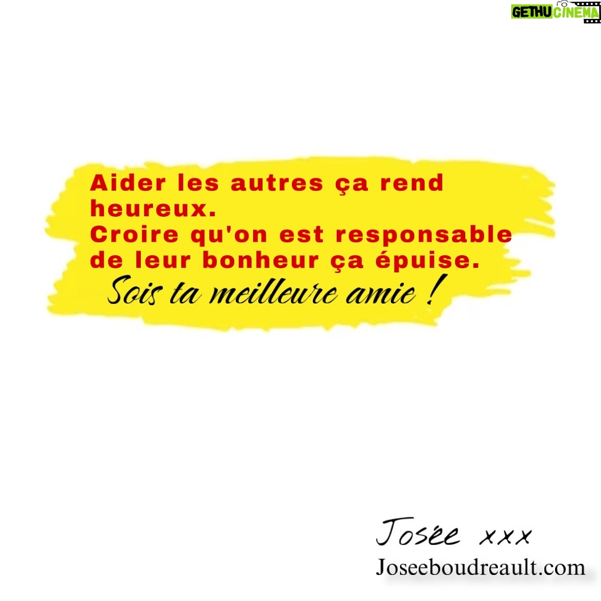 Josée Boudreault - 137 Likes - Aider les autres ça rend heureux.
Croire qu’on est responsable de leur bonheur, ça épuise
#soistameilleureamie
Est-ce qu’il vous arrive de vous mettre la pression de rendre tout le monde heureux autour de vous ? Même les gens qui ne font pas eux-mêmes tous les efforts pour atteindre le bonheur ?