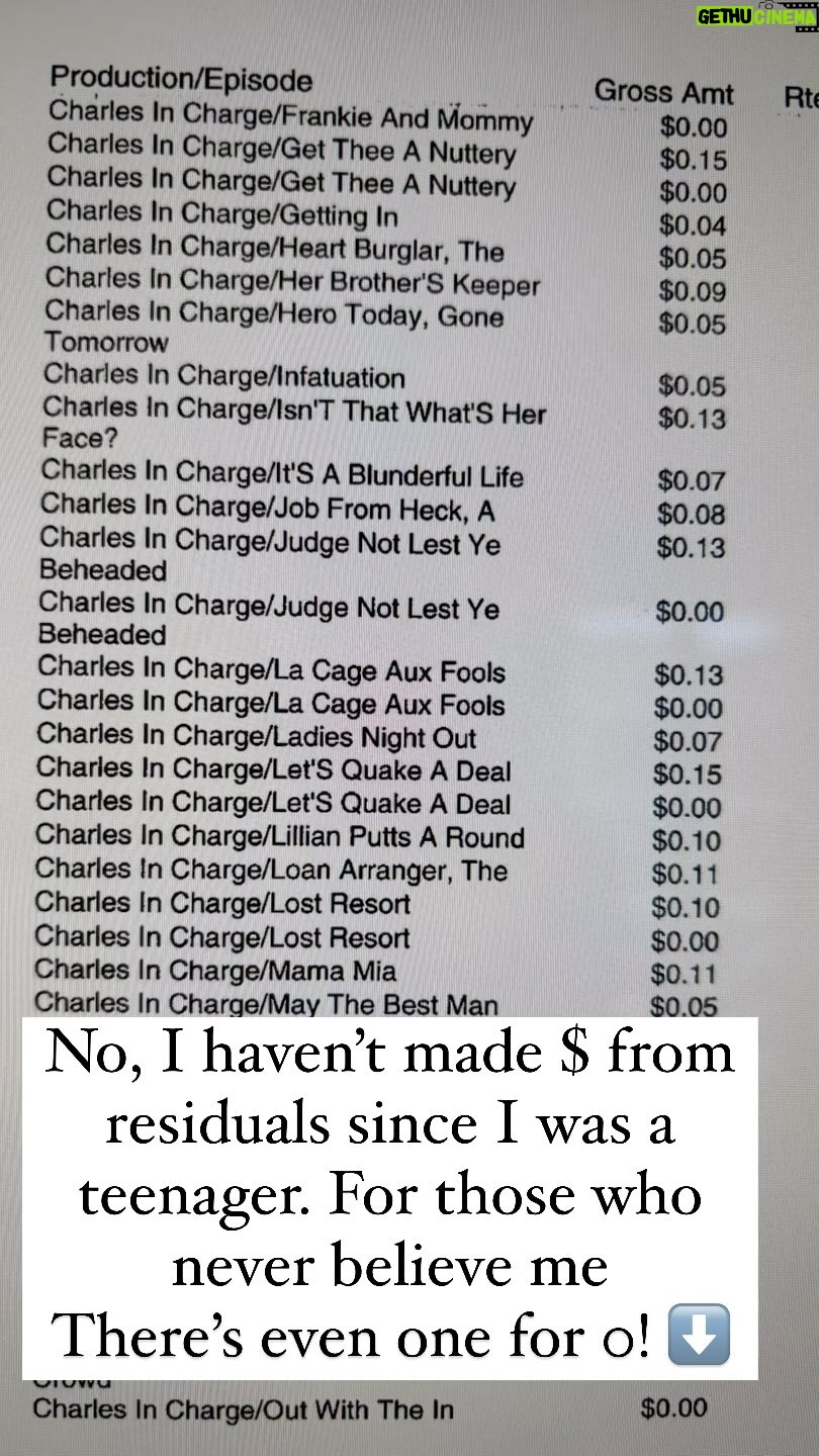 Josie Davis - 3 Likes - Residuals from Charles In Charge 😂About 5 of them are for $0!
😳
Those are the kind of deals people did back, then, especially if you were a kid and it was a syndicated show.
(This is for all the people that insist I’ve lived off my residuals my whole life)
😆
Nope. I’ve been working ever since then. That’s how! 😊🙏🏻