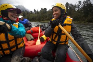 Joy Bryant Instagram - What happens when a control freak hops in a raft with a stuntman, an adventure racer and an elite Eddie Bauer alpine guide on a remote river in New Zealand? She learns to go with the flow.
.
.
.
I am not a water sport enthusiast and rafting is not on my bucket list. But I said yes anyway. The idea of floating from river to sea in a part of the world few get to see was something my mind could embrace. But actually getting my body in the raft was a whole other thing. .
.
.
So there I stood on the banks of the Hollyford River, listening to the safety briefing about what to do when you fall out of the raft. “Any questions,” they ask. Yeah, why did I say yes to this adventure again? But I held my peace and got in the raft anyway. Turns out, that was the hardest part. .
.
.
Our 3 raft crew paddled almost 20 miles in 3 days, under the sun and in the rain, in water descended from the towering glaciers that guided our path; water so fresh, we never hesitated to drink.
.
.
.
We spent our nights in cabin style “huts” along the route, surrounded by tall ferns and moss covered trees, comforted by good food, great company and a warm fire. .
.
.
And every night, I went to bed proud that I let the flow take me where it wanted to go. 
On to the next adventure!
#LiveYourAdventure
#EddieBauer 📸 @eliza_earle
@eddiebauer
@ihprteam
@newzeal2015
#EBPartner