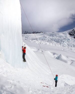 Joy Bryant Instagram - We arrive at a wall of ice and snow rising from the slope. “This is perfect,” @carolinewaregeorge says, before taking me off line. Perfect for what, 
I ask. “Ice climbing.” .
.
What? I’m not doing that!
.
.
As Paul and Nick rig the ropes, Caroline introduces @adavecalledyeti and I to the basics of ice climbing. “It’s all in the wrist,” she says of the axe. “Kick the wall like a soccer ball,” that’s where the crampons come in. .
.
But I wasn’t really getting it. My axes didn’t cut deep enough, my crampons were slipping, and I couldn’t get off the ground. I was over it already.
.
.
Caroline attaches herself to the belay line that will secure her climb and descent on the ice, with Paul as safety on the other end. .
.
She expertly cuts and kicks her way up to the top of the ice formation, and descends with the elegance of a spider on silk. “You’re next,” Paul tells me. What? .
.
“I’m not doing that!” I point to the wall. “I can’t do that! That’s crazy!” .
.
“Sure you can,” he laughs. .
.
Caroline ties the rope to my harness with a figure eight knot, before handing me two axes. “You got this, Joy.” I didn’t believe her one bit, but I went for it anyway. There was no other option; “can’t” is not in these people’s vocabulary.
.
.
To my surprise, I got off the ground… and kept going.
.
.
With Caroline coaching from below (“Push your hips into the ice before you swing!”) I danced my way up the wall. 
Push, swing, kick, kick! Push, swing, kick, kick!
.
.
As I made my way, all that mattered was the ice in front of me, and the path ahead. And I felt the great pleasure of doing what I’m supposed to be doing, the way I’m supposed to do it.
.
.
Flow on ice. And I never looked down. .
#LiveYourAdventure #EddieBauer
#NewZealand #FranzJosefGlacier 📸 @eliza_earle 
@eddiebauer
@newzeal2015
@ihprteam
#EBPartner