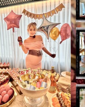 JuJu Chan Instagram - Counting down to meet our little dragon girl 🥰  Thanks for all the love from all our dearest friends and family in joining this #SteamPunk themed baby shower afternoon tea party.

Special thanks to the amazing @islandshangrila team for helping us creating such a memorable party, from the amazing newly renovated airship family suite, to the delicious cakes, canapés, ice cream trolly, popcorn machine and pink chocolate hot air balloons 💕 Super creative and absolutely yummy 😋

#babyshower #islandshangrila #pink #itsagirl #momtobe #pregnancydiary #pregnancylife #pregnantbelly #孕婦 #孕媽咪 #孕照 #孕婦裝