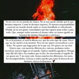 Juana del Río Instagram - He estado bastante ausente los últimos días. No sólo de Instagram. 

Desde que hice la audición para esta película, sabía en lo que me metía. Hablar de un caso tan reciente, tan infame y aún no resuelto iba a despertar reacciones extremas. Al haber tenido tanta atención mediática y haber despertado tanta indignación, todos nos sentimos dueños de esta historia. Todos creemos conocer la verdad. Todos queremos tener la razón.

Entendí que estaba tomando un riesgo pero entendí también por qué me escogieron. Rebeca era un personaje distinto a todo lo que había hecho antes, y al mismo tiempo muy cercano a mí. Por esa razón, decidimos como equipo tomar opciones inusuales en relación a la construcción de este personaje. 

Rebeca es extraña. Sí. Es pesada, particular, atípica. Es un personaje en duelo. Es el recordatorio de esta tragedia. Se siente diferente. Siente que no es suficiente y nunca lo será. Que la vida es incómoda y que es mejor hacerse pequeño y no moverse mucho para no hacer el ridículo. Que así quiera, no puede dejar de ser quien es. Y que todo lo que ha luchado por construir, no es más que un chiste para los demás. Y ya no hay nada que hacer, ellos ya ganaron.

Es ahí donde los músculos se paralizan, donde el pecho duele, donde la vida se mueve a la cadencia de un funeral, donde las pequeñas acciones y las tareas diminutas se vuelven retos inmensos. Es difícil sostener una conversación, es difícil hablar fuerte, es difícil sonreír, es difícil dejar de juzgarse y es imposible no vivir en un estado estoico, controlado, preciso. 

Eso es Rebeca y eso soy yo también. 

A los insultos ya estoy acostumbrada. Y trato de tomarlos con humor. Hago fotos y dibujos burlándome de mí misma. Soy la primera en ofenderme para impedir que lo hagan los demás. Pero con el tiempo aprendí que todo lo que me avergonzaba era mi mejor arma. Sin mirar a los lados, tenía que asumir quien era, aceptar lo que me hacía diferente y usarlo a mi favor. 

(continúa en el primer comentario)