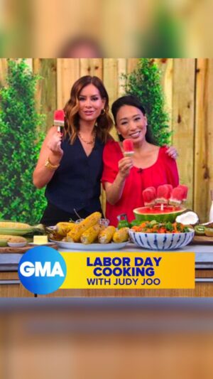Judy Joo Instagram - So thrilled to join @goodmorningamerica for a special Labor Day cookout with the fabulous @rebeccajarvis! We had a blast making Soy Glazed BBQ Chicken, Doenjang (or Miso) Buttered Corn, Superfoods Salad, and even some homemade Watermelon Popsicles. 🍗🌽🥗🍉

Chef Tips! For that BBQ chicken, use naturally brewed soy sauce to capture those deep, authentic flavors. And if you’re lacking a grill, steam your corn in the microwave for a quick and tasty alternative! 🌽 

For a refreshing summer treat, the key to perfect watermelon popsicles is to blend, blend, blend. 🍉Don’t forget to visit the @goodmorningamerica website for the full recipes
•
•
•
•
#GoodMorningAmerica #LaborDay #LaborDayCookout #BBQHeaven #FoodiesOfInstagram #SummerVibes #CelebrateWithFood #chef #chefs #chefslife #chefsofinstagram #foodculture #foodpassion