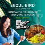 Judy Joo Instagram - If General Tso wokked up in Hawaii… I love a good cause and when chef @judyjoo asked me to collaborate to raise money for @calmzone dish I couldn’t resist. My classic General Tso’s chicken is wrapped in a delicious spicy sweet piquant sauce with a nutritious vibrant poke/tiki inspired bowl. It’s fresh, fruity, vibrant umami flavours is served on a bed of coconut rice. Available from @seoulbirduk Canary Wharf until 31st December. Please enjoy and know that with every bowl you are raising money for a good cause - thank you. Lots love, Chingxoxo 💞 #calm #campaignagainstlivingmiserably #seoulbird #collab #charity #seoulbirduk #canarywharf #chinghehuang