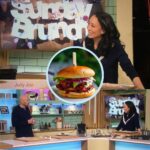 Judy Joo Instagram – Happy Sunday! 🙌 Perfect time to share a recipe highlight from my @SundayBrunchc4 appearance, where I made my famous Korean Fried Chicken Sandwich– just like the one we sell @seoulbirduk. This is not just a sandwich, it’s an experience. Extra crispy on the outside, and deliciously juicy on the inside. Let me walk you through it. 🍗🇰🇷 

For the chicken precoat:
30g cornflour/starch
2½ tsp sea salt
½ tsp baking powder
Freshly ground black pepper
6 chicken boneless skinless thighs or breasts
Mix together salt, cornflour, baking powder, and  pepper. Toss the chicken pieces in the mixture to cover, shaking off any excess. Place chicken on a wire rack to keep dry. 

For the Batter:
64g cornflour/starch
20g fine matzo meal
30g plain flour
2 tbsp Korean chilli flakes (gochugaru)
1 tbsp sea salt
2½ tsp garlic powder
2½ tsp onion powder
¼ tsp baking powder
90ml vodka
Mix together all of the above ingredients and add just enough cold water to make the consistency like paint, like a thickish slurry.

For the BBQ sauce:
3 tbsp Korean chilli paste (gochujang)
3 tbsp ketchup
2 tbsp dark brown sugar
2 tbsp dark brown soy sauce
1 tbsp toasted sesame oil
2 tsp grated peeled fresh ginger
2 garlic cloves, grated or finely chopped
Mix all of the above together in a small sauce pan, bring to a simmer over low heat, allow to cook over low heat for about 3 mins while whisking (do not let burn). Remove from heat, set aside. 

For the Sandwich:
6 potato buns, split, buttered, and toasted (or pan fried, flat side down)
6 tbsp kewpie mayonnaise
½ head iceberg lettuce
6 slices red onion or tomato
250g cabbage kimchi, diced

Dip the precoated chicken into the wet batter and immediately fry in oil at 350F / 180C. If you want to double fry (extra crispy) do the first fry at 300F/150C, allow chicken to rest then do the second fry at 350F/180C until  bronzed. Spread bun with mayo, place chicken in, slather with bbq sauce, top with lettuce, onion, kimchi, top bun and enjoy. 

What recipe would you like to see next? Let me know in the comments! And don’t forget to visit my website for more delicious recipes. #KoreanFriedChicken #SundayBrunch