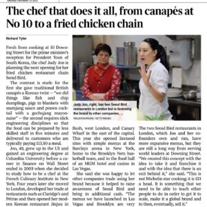 Judy Joo Instagram - Thrilled to be profiled in the @thetimes for our efforts with @seoulbirduk!  Thank you to our amazing team especially  @chefandrewhales for helping make Seoul Bird fly! 
.
.
This is an old photo with my awesome mom making a cameo in the background. She still inspires me to this day! 
.
.
#chef #chefslife #chefsofinstagram #times #koreanchef #korea #koreanfoodlondon @seoulbirduk
