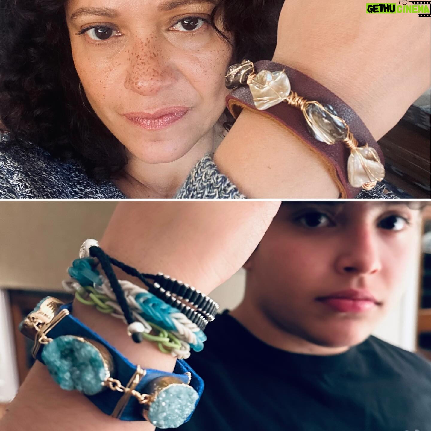 Judy Reyes Instagram - How much do I love the bracelets we just bought from my girl Maria Kaim via my beloved friend and colleague @lunalaurenvelez Check out her 100 percent hand made leather designs at @giadanedesigns ✊🏽♥️👑