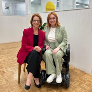 Julia Gillard Instagram - A new podcast episode is out! 

My latest episode features an incredible young Australian - Elly Desmarchelier. 
 
Elly is a proud disabled woman, who uses her voice to advocate for the 1 in 5 Australians living with disability.
 
Elly was the public face of a national campaign to defend and maintain the NDIS, taking the fight all the way to Parliament House in Canberra. 
 
I thoroughly enjoyed our conversation, and I’m sure you will too! 

🎧Listen at the link in bio.