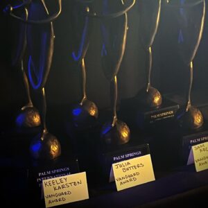 Julia Butters Instagram - FREAKING OUT!!! Thank you so so much to the Palm Springs international film festival! It was SUCH an honor to receive a Vanguard Award!! Was able to spend the evening with my lovely on screen sister Keeley Karsten and even reunited with Austin Butler for the first time since Once Upon A Time In Hollywood! Such an incredible night THANK YOU!!!
#psiff 
@amblin @universalpictures @thefabelmans @psfilmfest