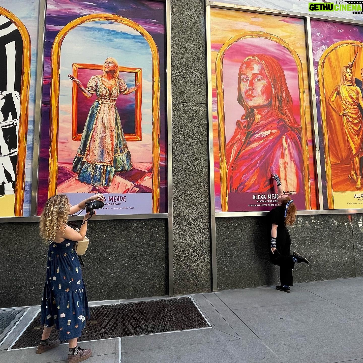 Julia Lester Instagram - visited my face on 5th ave🤡🌈 thank you again to @alexameadeart for the coolest mem, and to @rubyjune for the pics and laughs🩷
