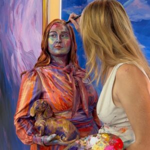 Julia Lester Instagram - @alexameadeart is a GENIUS with her paintbrush and I am sosososo lucky I got to be her living canvas for the night💞 thank you for having me @wonderlanddreamland !! 🧡🎂💜🫖💚♟️💖

iPhone capture by @rubyjune and @mike_monaghan
