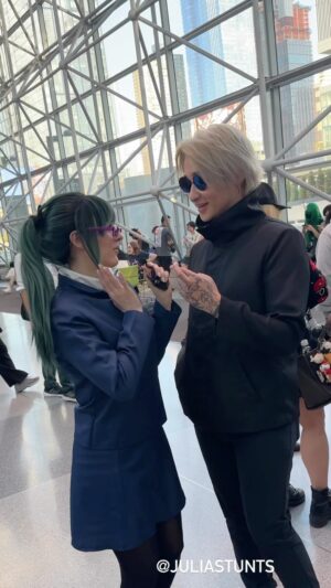 Julia Maggio Instagram - Shake my hand in character with JJK… & blue lock 
📸: @lloydsfault 
Maki: @juliastunts 
Toji: @azndevll 
Todo: @jar_oh_me 
Gojo: @danny.phantom.exe 
Bachira: @lilgwenpool 
Nanami: @jeffery_zang 
Miwa: @merokothebunny 

#anime #manga #cosplay #jjk #jujutsukaisen #bluelock #bachira #maki #gojo #nanami #todo #toji