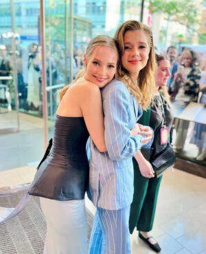 Julia Quinn Instagram - With #Bridgerton sisters E and F. 
🩷🩷🩷🩷🩷🩷🩷🩷🩷🩷