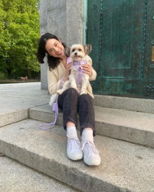 Julia Rehwald Instagram - 10 months later & im excited to finally introduce my little Biko !!! thank you @heartsandbonesrescue for rescuing him and bringing us together & thank you to @wildone for making sure he always stays so handsome and stylish 💅