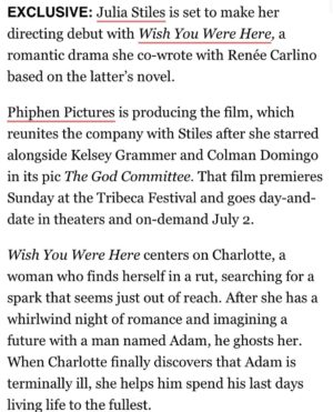 Julia Stiles Instagram - So excited to share, bringing this beautiful book to life. @reneecarlino1 @phiphenpictures We need more romance in this world, more love, more connection. Hope to make you all smile, make you laugh, and make you cry that good cry. 🎥🎞